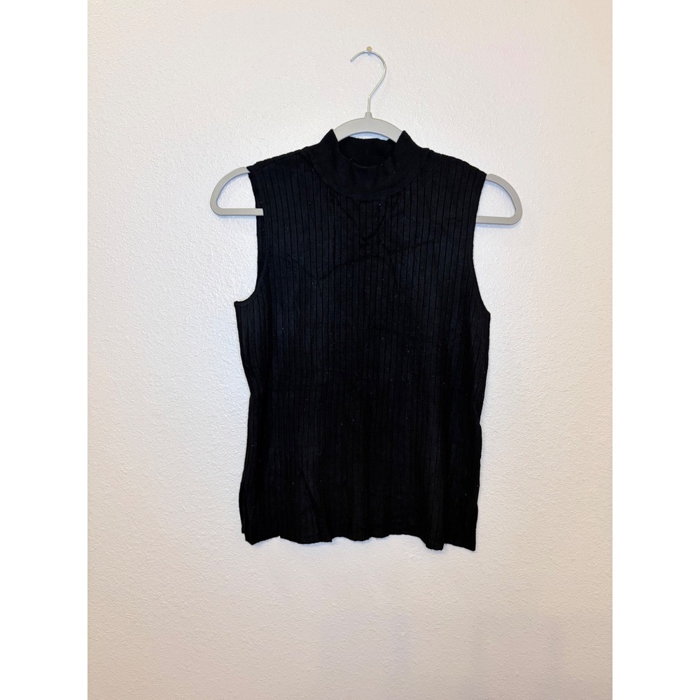 Marled Reunited Clothing Womens Black Ribbed Mock Neck Sleeveless Sweater Top M